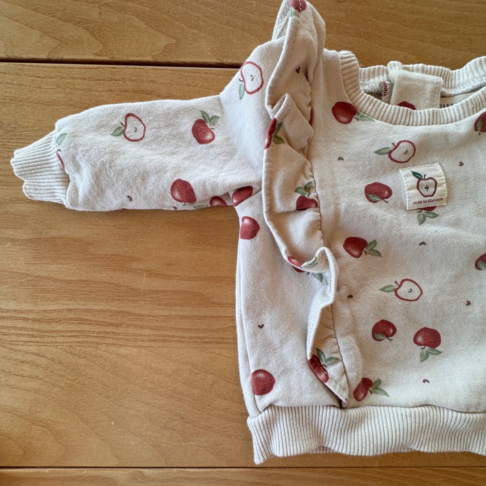 Rabbit Bear Apple Ruffle Sweatshirt Kids 3-6M Organic Cotton Cottagecore - Picture 5 of 7